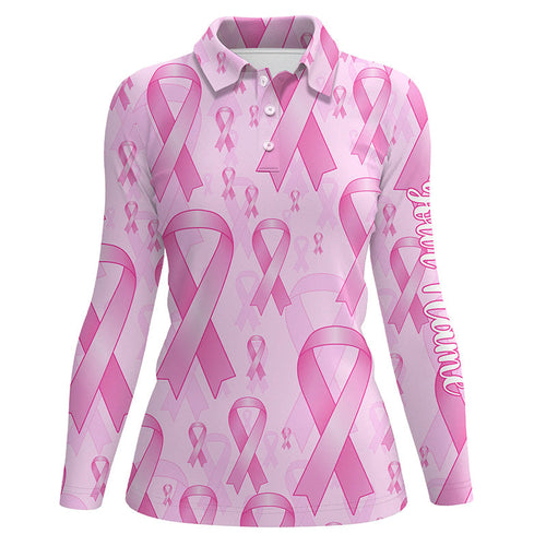 Pink ribbons Breast Cancer Awareness background Women golf polo shirts custom golf outfits for ladies NQS8032