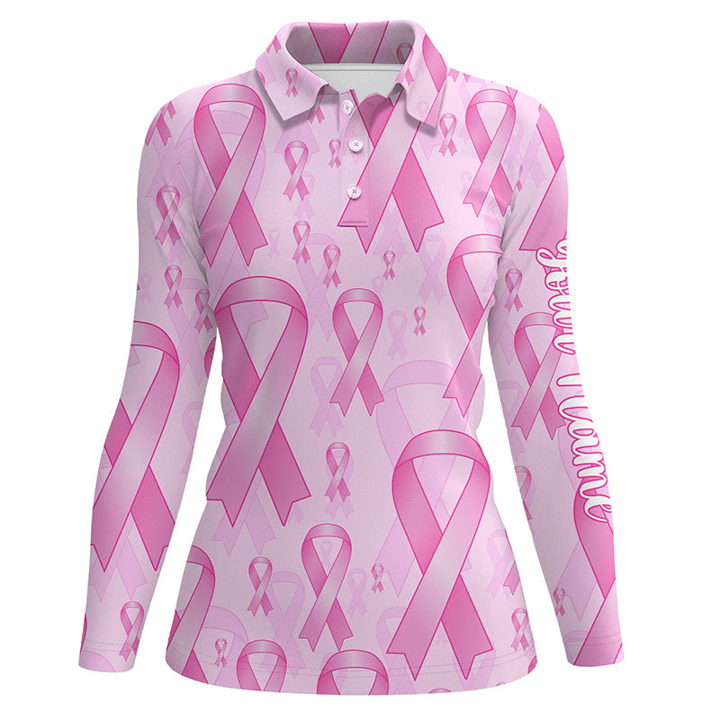Pink ribbons Breast Cancer Awareness background Women golf polo shirts custom golf outfits for ladies NQS8032