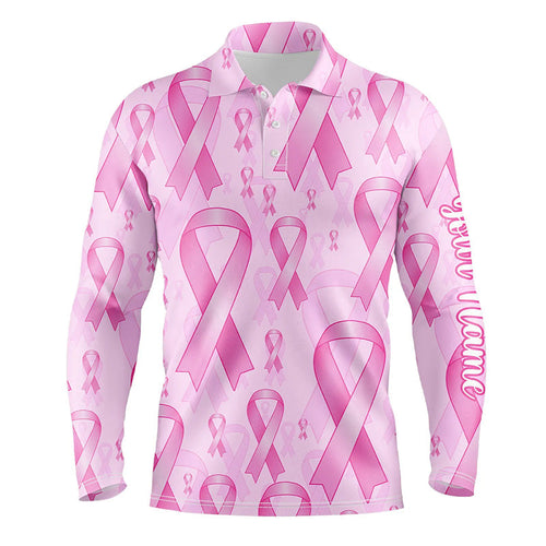 Pink ribbons Breast Cancer Awareness background Mens golf polo shirts custom golf outfits for mens NQS8032