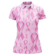 Load image into Gallery viewer, Pink ribbons Breast Cancer Awareness background Women golf polo shirts custom golf outfits for ladies NQS8032