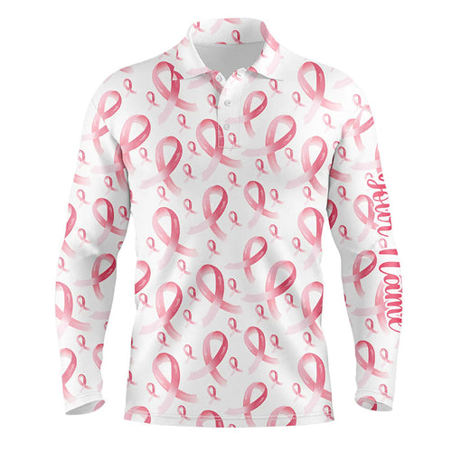 Pink ribbons Breast Cancer Awareness Pattern Mens golf polo shirts custom golf apparel for mens NQS8033