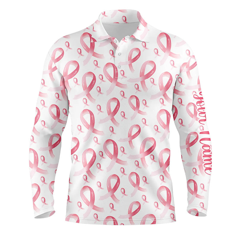 Pink ribbons Breast Cancer Awareness Pattern Mens golf polo shirts custom golf apparel for mens NQS8033