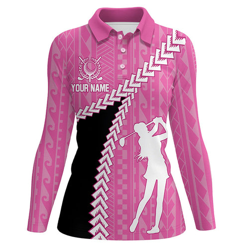 Black and Pink Hawaiian Tribal Pattern Womens golf polo shirts custom golf clothes for ladies NQS8221