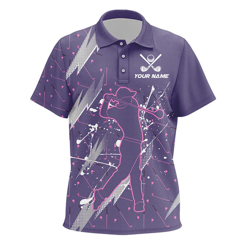 Kid golf polo shirts custom purple camo cool golf shirts for kid, golf gifts for children NQS8223