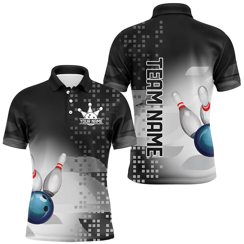 Black and White Bowling Polo, Quarter Zip Shirt For Men Custom team bowling jerseys, Gift for Bowlers NQS8450