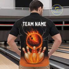 Load image into Gallery viewer, Custom Black and Orange Flame Lightning Bowling Polo, Quarter Zip Shirt For Men, Team Bowling Outfit NQS10855