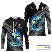 Load image into Gallery viewer, Personalized Black camo Marlin Fishing Jerseys, Marlin Long Sleeve Fishing Tournament Shirts NQS11035