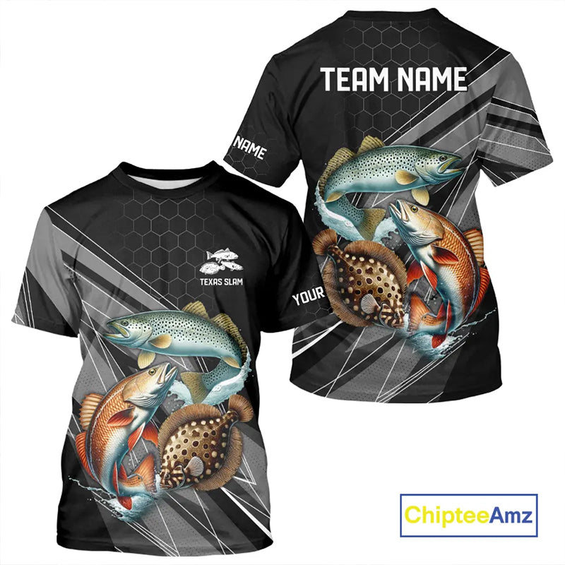 Personalized Black camo Inshore Slam Redfish, Trout, Flounder Fishing Jersey Fishing Tournament Shirt NQS11036