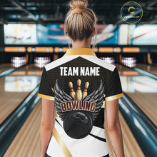 Load image into Gallery viewer, Black and Gold Bowling ball wings Bowling Polo, 1/4 Zip Shirts for Women Custom Bowling Team jersey NQS11043