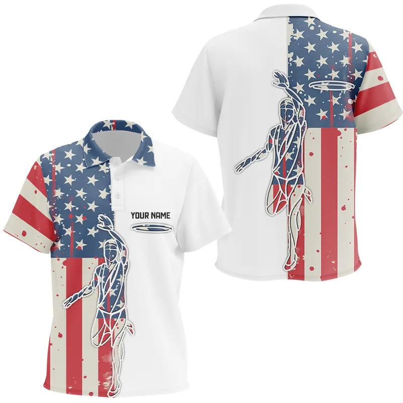 Vintage American Flag Kid Disc golf polo shirts custom patriotic disc golf jerseys NQS9154