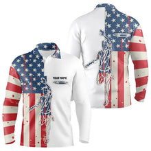 Load image into Gallery viewer, Vintage American Flag Mens Disc golf polo shirts custom name patriotic disc golf jerseys NQS9154