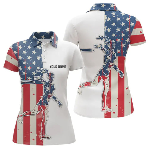 Vintage American Flag Womens Disc golf polo shirts custom patriotic disc golf jerseys NQS9154