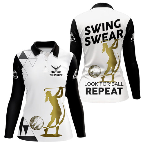 Black and White Womens Golf Polo Shirts custom Swing, swear, look for ball repeat golf tops for women NQS9158