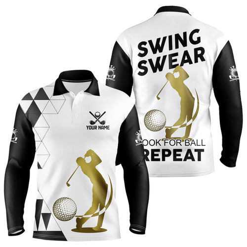Black and White Mens Golf Polo Shirts custom Swing, swear, look for ball repeat golf tops for men NQS9158