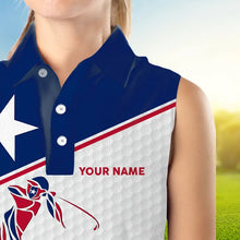 Load image into Gallery viewer, Personalized Texas flag patriotic golf white Womens sleeveless polo shirt custom ladies golf tops NQS9357