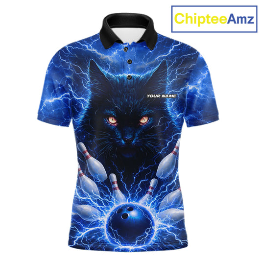Blue Lightning Thunder Cat Bowling Jerseys for men custom Bowling Polo, 1/4 zip Team League Shirts NQS11428