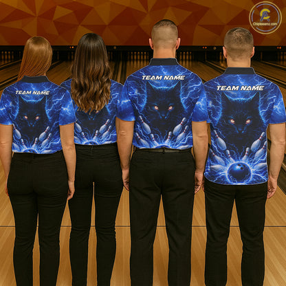 Blue Lightning Thunder Cat Bowling Jerseys for men custom Bowling Polo, 1/4 zip Team League Shirts NQS11428