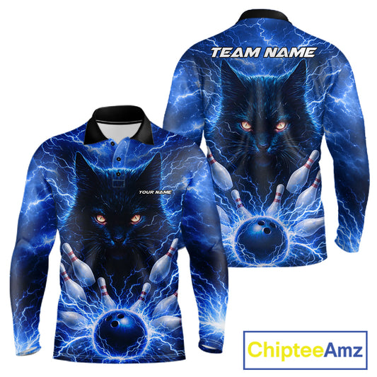 Blue Lightning Thunder Cat Bowling Jerseys for men custom Bowling Polo, 1/4 zip Team League Shirts NQS11428