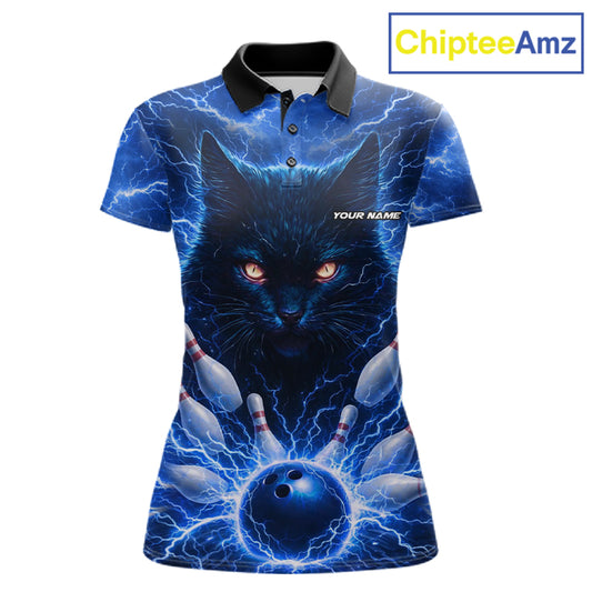 Blue Lightning Thunder Cat Bowling Jerseys for Women custom Bowling Polo, 1/4 zip Team League Shirts NQS11428