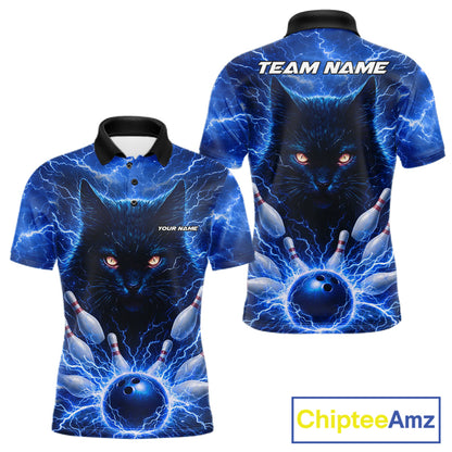 Blue Lightning Thunder Cat Bowling Jerseys for men custom Bowling Polo, 1/4 zip Team League Shirts NQS11428