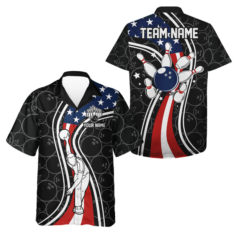 Black camo Retro bowling Hawaiian shirts Custom American flag patriotic team bowling button up jersey NQS11431