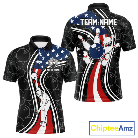 Black camo Retro bowling shirts for Men Custom American flag patriotic team bowling jerseys NQS11431