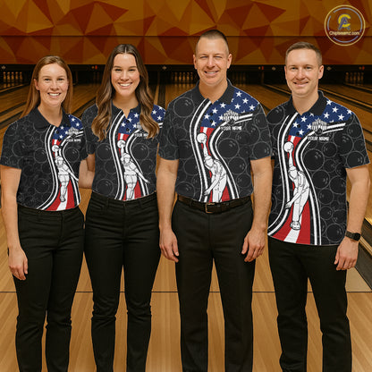 Black camo Retro bowling shirts for Women Custom American flag patriotic team bowling jerseys NQS11431