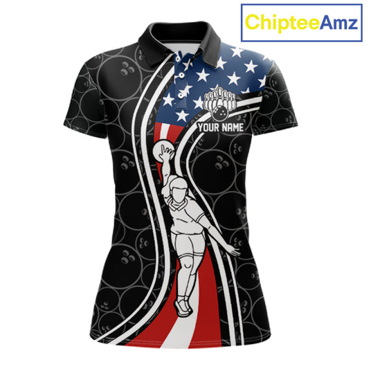 Black camo Retro bowling shirts for Women Custom American flag patriotic team bowling jerseys NQS11431