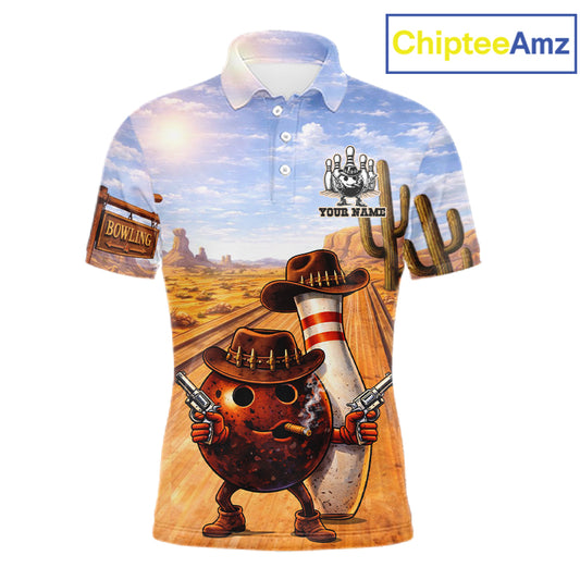 Funny desert Bowling Cowboy gun Bowling Polo, 1/4 zip shirts Custom bowling team jerseys NQS11434