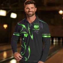 Load image into Gallery viewer, Black and Green crown Bowling ball Polo, Quarter Zip Shirts for Men Custom Bowling Team jerseys NQS9502