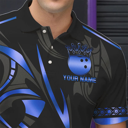 Black and Blue crown Bowling ball Polo, Quarter Zip Shirts for Men Custom Bowling Team jerseys NQS9503