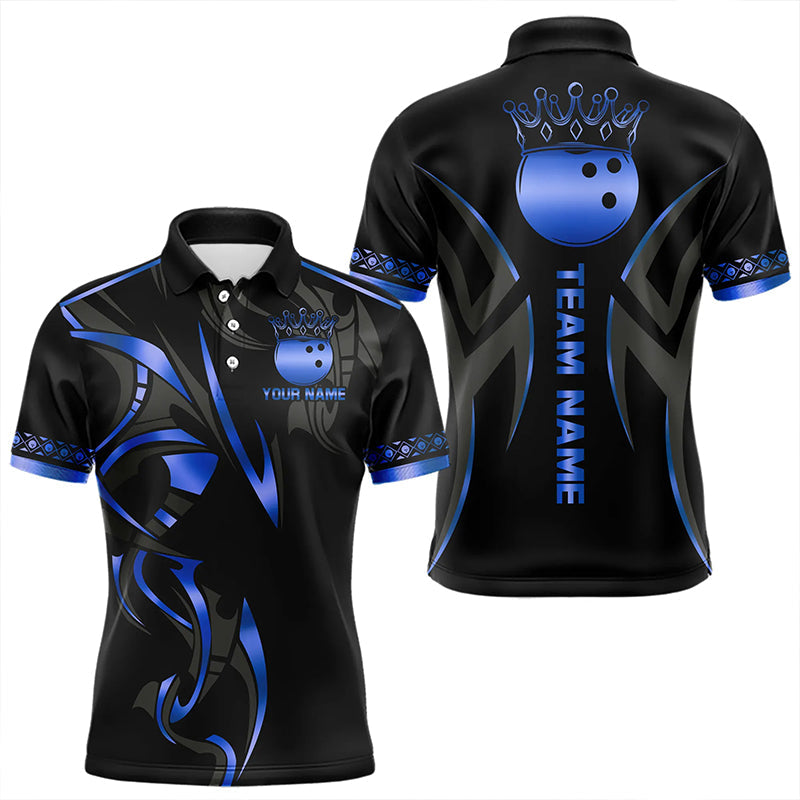 Black and Blue crown Bowling ball Polo, Quarter Zip Shirts for Men Custom Bowling Team jerseys NQS9503