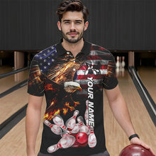 Load image into Gallery viewer, Smoke American Flag Eagle Flame Bowling Shirts for Men Custom patriotic Team Bowling jerseys NQS9504