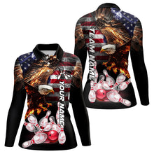 Load image into Gallery viewer, Smoke American Flag Eagle Flame Bowling Shirts for Women Custom patriotic Team Bowling jerseys NQS9504