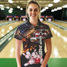 Load image into Gallery viewer, Smoke American Flag Eagle Flame Bowling Shirts for Women Custom patriotic Team Bowling jerseys NQS9504