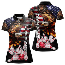 Load image into Gallery viewer, Smoke American Flag Eagle Flame Bowling Shirts for Women Custom patriotic Team Bowling jerseys NQS9504