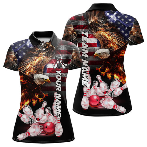 Smoke American Flag Eagle Flame Bowling Shirts for Women Custom patriotic Team Bowling jerseys NQS9504
