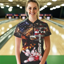 Load image into Gallery viewer, Smoke American Flag Eagle Flame Bowling Shirts for Women Custom patriotic Team Bowling jerseys NQS9504