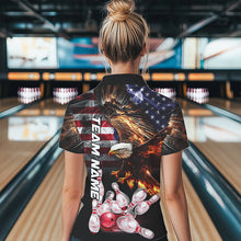 Load image into Gallery viewer, Smoke American Flag Eagle Flame Bowling Shirts for Women Custom patriotic Team Bowling jerseys NQS9504