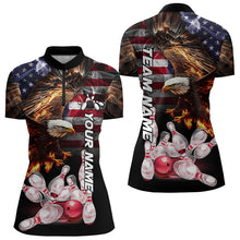 Load image into Gallery viewer, Smoke American Flag Eagle Flame Bowling Shirts for Women Custom patriotic Team Bowling jerseys NQS9504