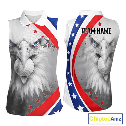 Red, White and Blue US Flag Eagle Sleeveless Golf Shirt For Women Custom Patriotic ladies golf shirts NQS11631