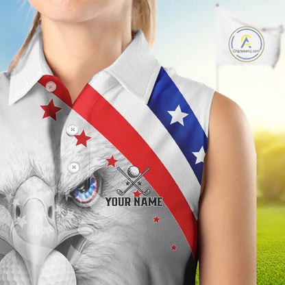 Red, White and Blue US Flag Eagle Sleeveless Golf Shirt For Women Custom Patriotic ladies golf shirts NQS11631