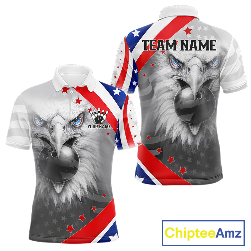Red, White and Blue US Flag Eagle Bowling Shirts For Men Custom Patriotic Team Bowling Jersey NQS11632