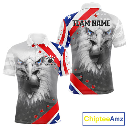 Red, White and Blue US Flag Eagle Bowling Shirts For Men Custom Patriotic Team Bowling Jersey NQS11632