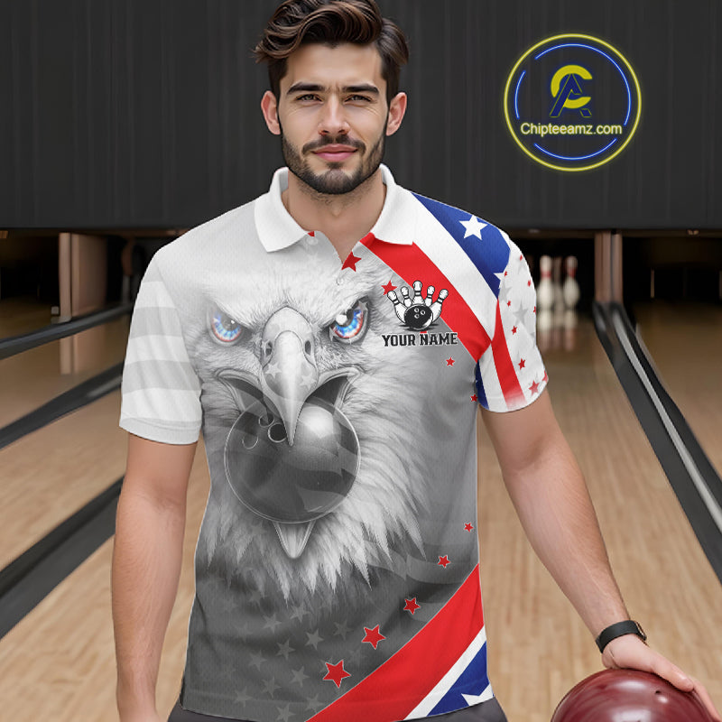 Red, White and Blue US Flag Eagle Bowling Shirts For Men Custom Patriotic Team Bowling Jersey NQS11632