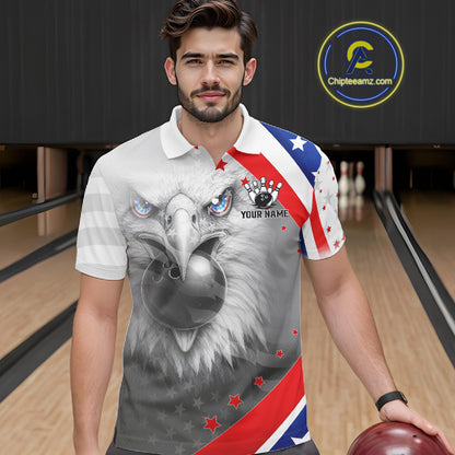 Red, White and Blue US Flag Eagle Bowling Shirts For Men Custom Patriotic Team Bowling Jersey NQS11632