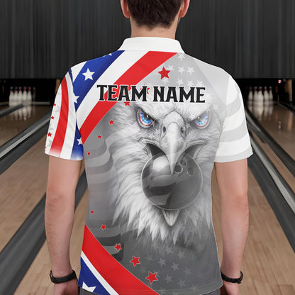 Red, White and Blue US Flag Eagle Bowling Shirts For Men Custom Patriotic Team Bowling Jersey NQS11632