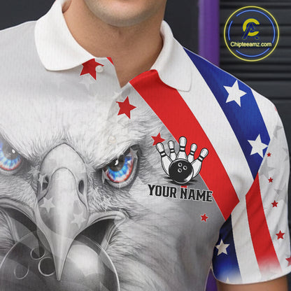 Red, White and Blue US Flag Eagle Bowling Shirts For Men Custom Patriotic Team Bowling Jersey NQS11632