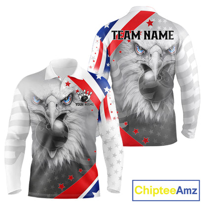 Red, White and Blue US Flag Eagle Bowling Shirts For Men Custom Patriotic Team Bowling Jersey NQS11632