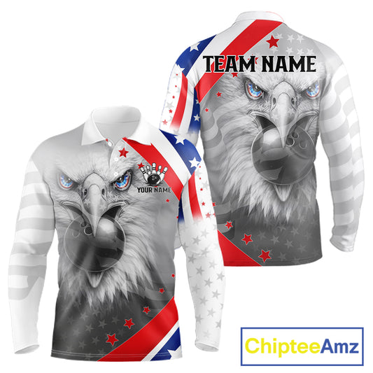 Red, White and Blue US Flag Eagle Bowling Shirts For Men Custom Patriotic Team Bowling Jersey NQS11632